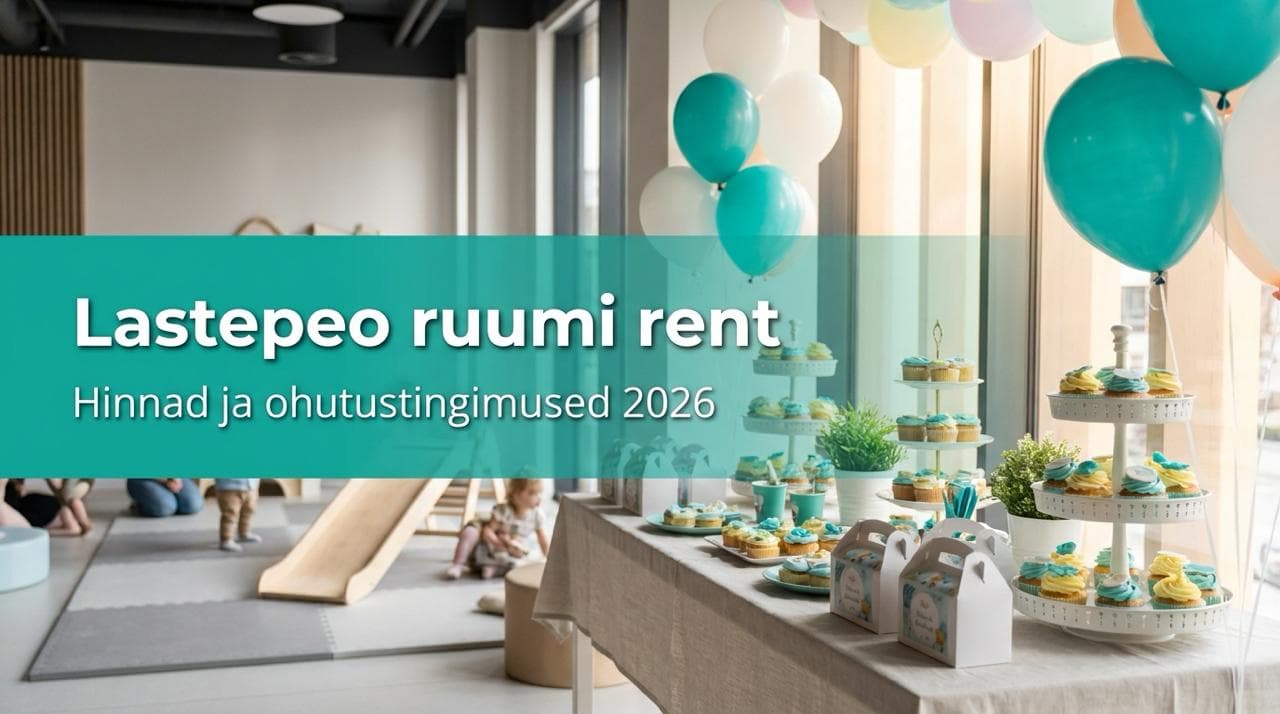 Pidulikult kaunistatud väikelaste peoruumi laudadega laste sünnipäeva pidamiseks.